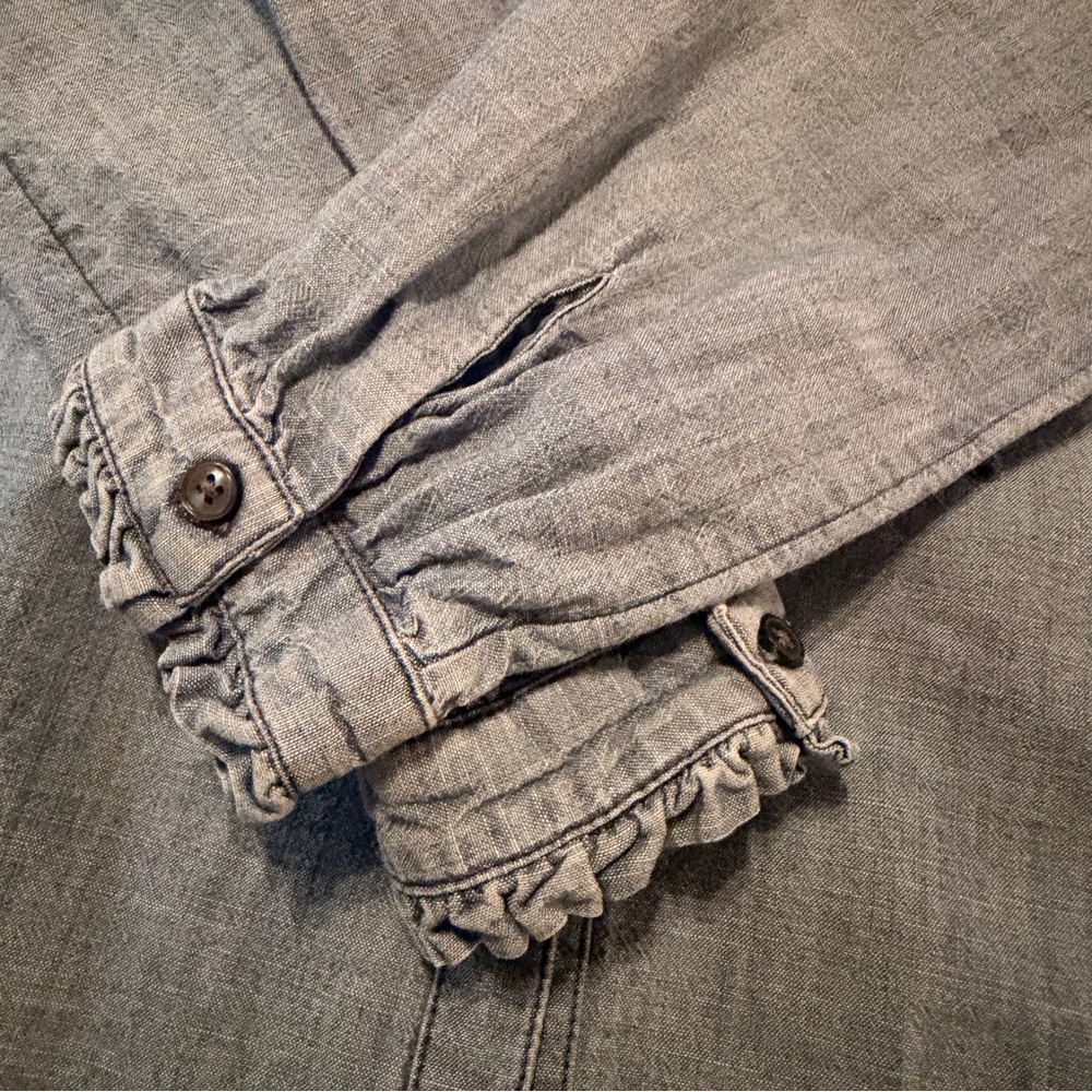 Lucky Brand Denim Button Front Blouse Eyelet Embroidered - Picture 2 of 6